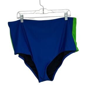 NWT Modli High Rise Bikini Bottoms in Blue with Green Stripe - Size 2X